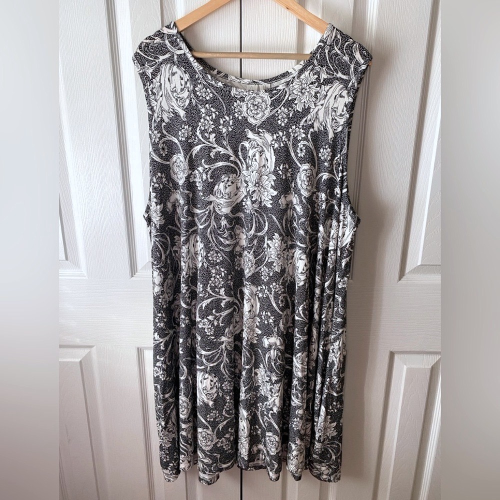 🆕‎ joie Black and White Floral Cottagecore Sleeveless Mini Swing Dress SZ 3X